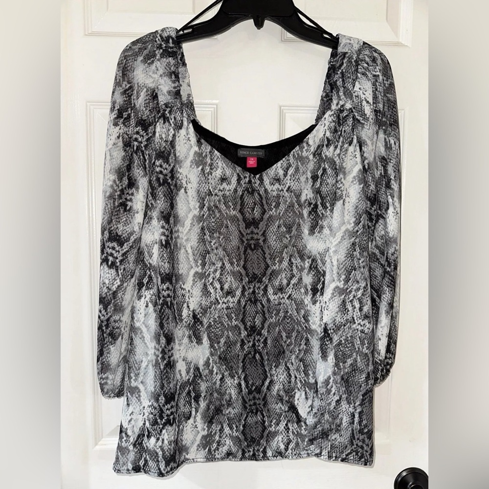 Vince Camuto 2X 3/4 Sleeve V-Neck Lined Blouse Python Gray Multi NEW - SEE NOTE